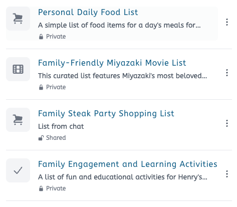 Parentify.me Smart Lists dashboard screenshot